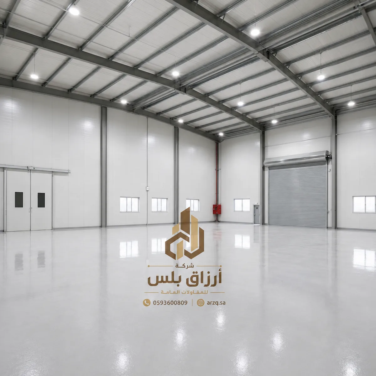 الفراغ الداخلي لصالة معزولة بإضاءة علوية وأبواب جانبية