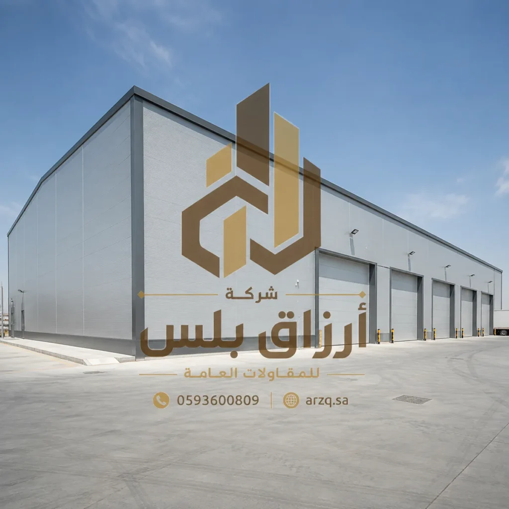 مبنى مستودع طويل بصف أرصفة تحميل على واجهته الجانبية